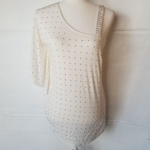 ALLURE WOMENS EMBELLISHED ONE SHOULDER TOP WITH CUTE GLITTERS STUDDED FRONT